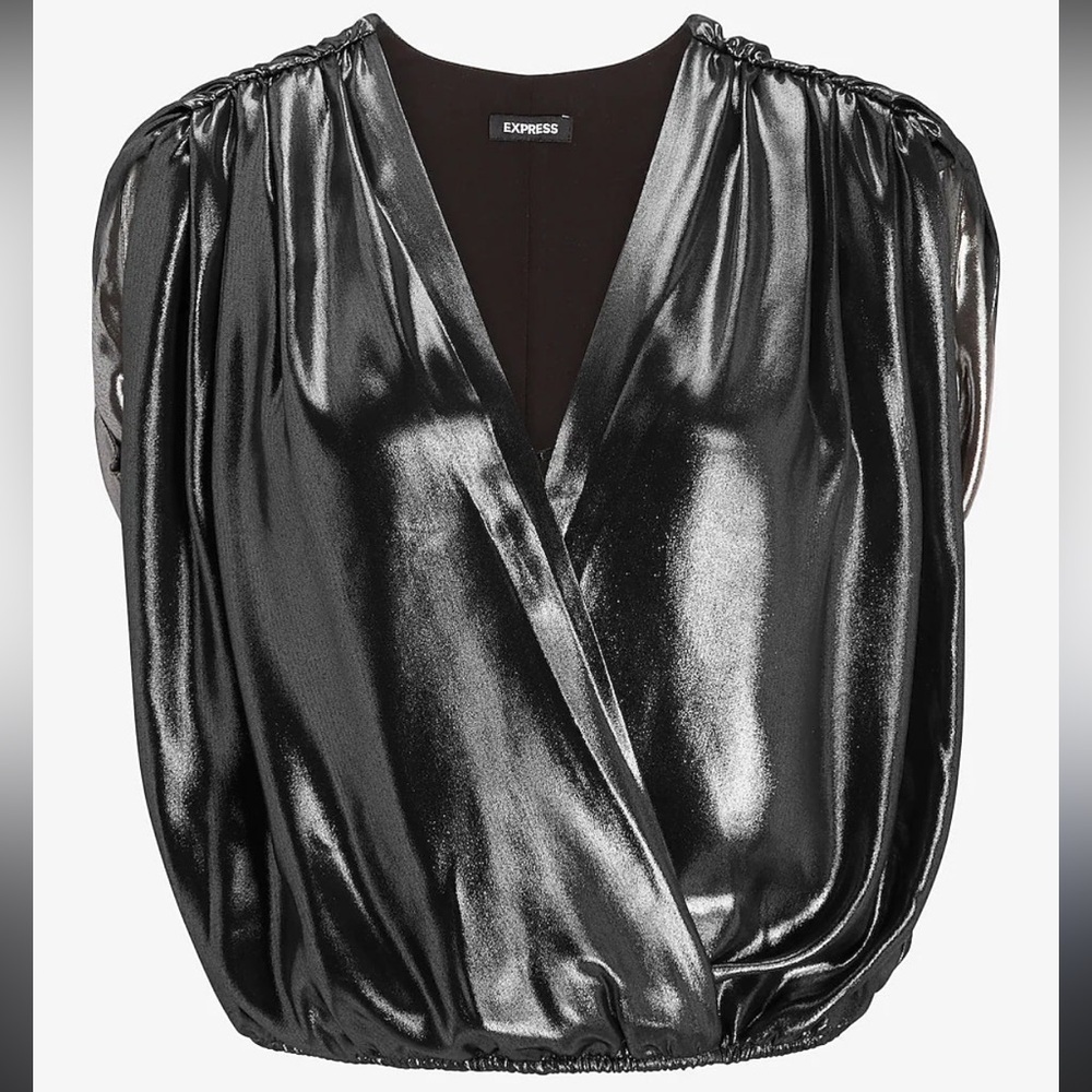 Express Shimmering Black Wrap Blouse